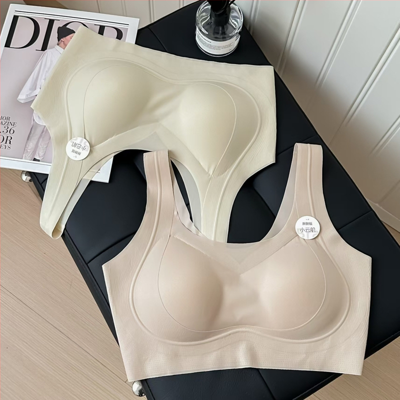 Sutien în stil vestă, wireless, cupe din nylon, respirabil, spate invizibil, bretele duble fixe