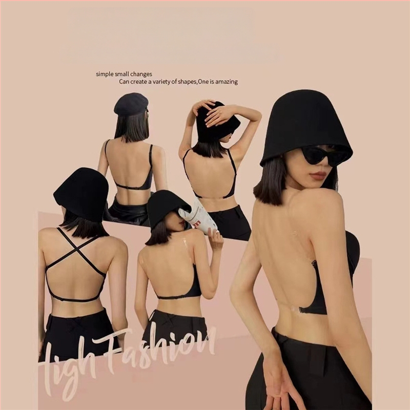 Sutien fără spate, cu push-up în formă de U pentru bust mic, decolteu adânc în V, cupă 3/4, bretele detașabile-duble