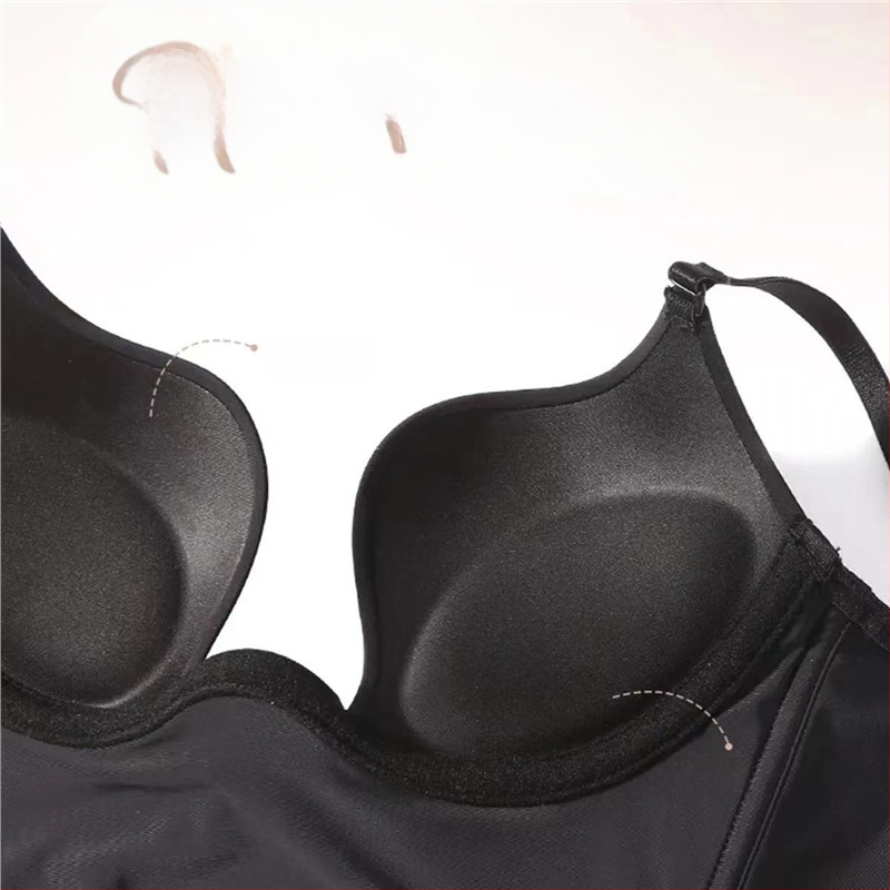 Sutien fără spate, cu push-up în formă de U pentru bust mic, decolteu adânc în V, cupă 3/4, bretele detașabile-duble
