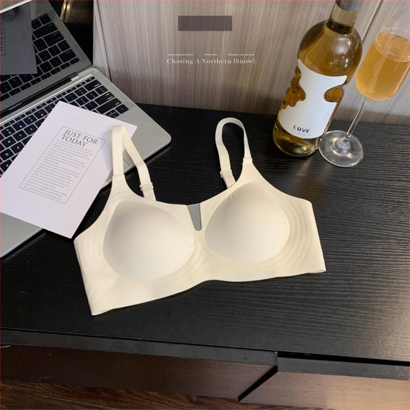 Sutien din nylon fără sârmă, fără cusături, cupă 3/4 cu model subțire, susținere moale, adună țesutul lateral, închidere în spate cu patru rânduri