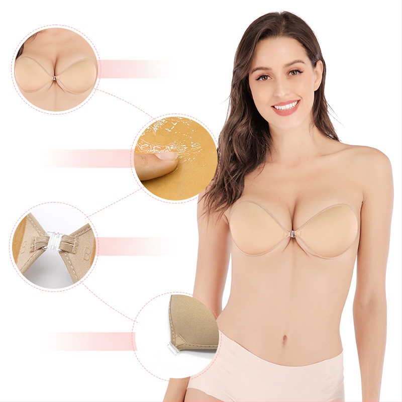 Un singur piesă fără bretele, silicon pentru bust, sutien invizibil lucios, cupa 1/2, cupă subțire modelată