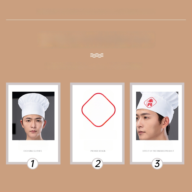 Šefpavāra cepure: kokvilnas twills audums, rūtains raksts, plakana augšdaļa, bez malām, drukāts logotips