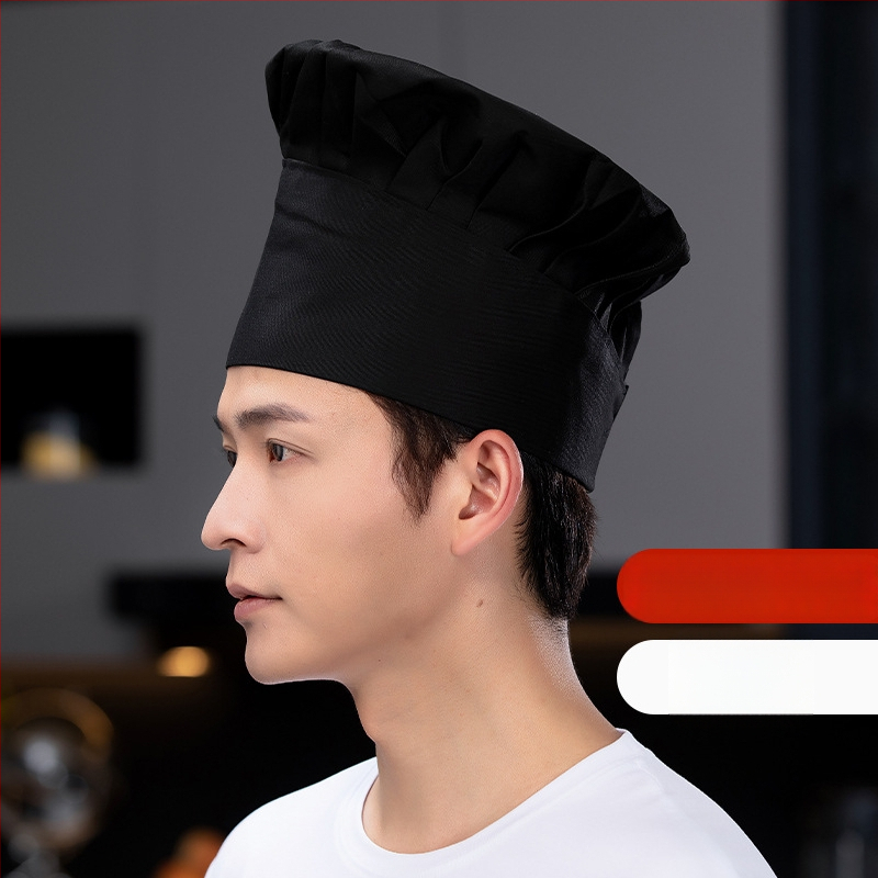 Šefpavāra cepure: kokvilnas twills audums, rūtains raksts, plakana augšdaļa, bez malām, drukāts logotips