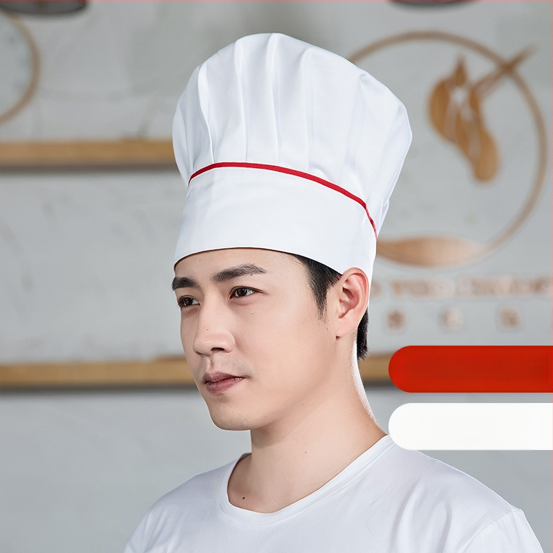 Šefpavāra cepure: kokvilnas twills audums, rūtains raksts, plakana augšdaļa, bez malām, drukāts logotips