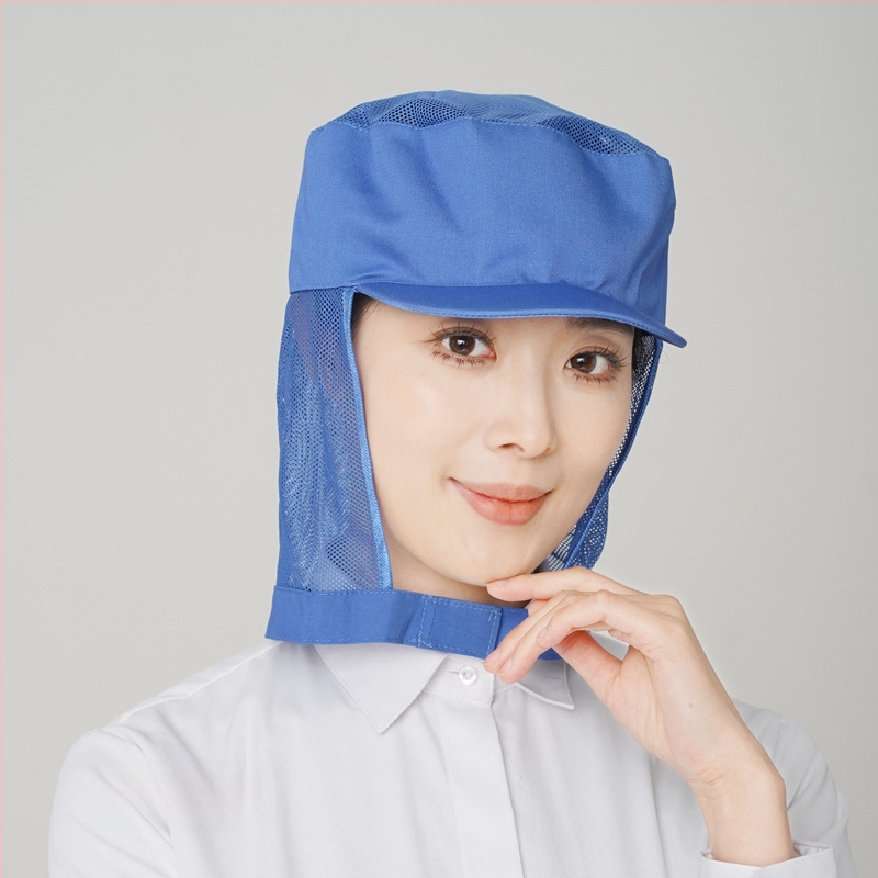 Sievietes elpojoša kokvilnas higiēniskā cepure pārtikas darbnīcai ar izšūtu logotipu, korejiešu stilā, plakana galvas daļa, īsa mala
