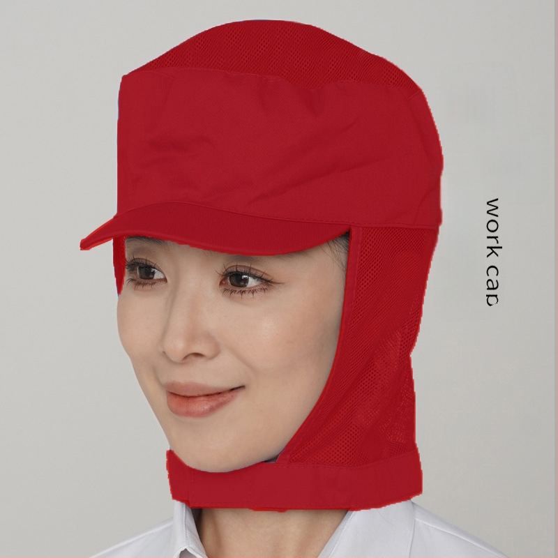 Sievietes elpojoša kokvilnas higiēniskā cepure pārtikas darbnīcai ar izšūtu logotipu, korejiešu stilā, plakana galvas daļa, īsa mala