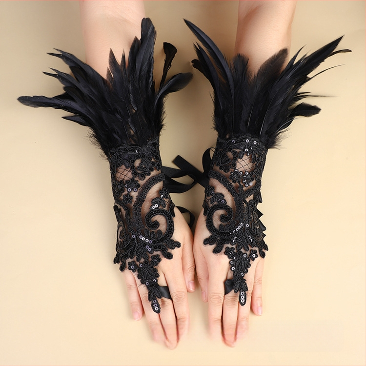 Spārnu pirkstu cimdi ar mežģīnēm dekorācijai ballītēs; sievietēm; Eiropas un Amerikas stils; materiāls: mežģīnes; preces numurs s199