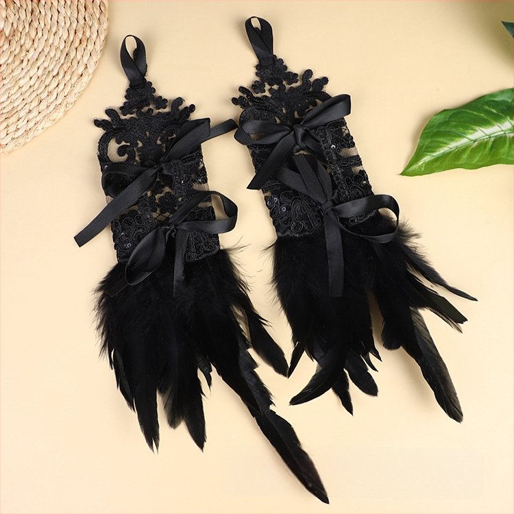 Spārnu pirkstu cimdi ar mežģīnēm dekorācijai ballītēs; sievietēm; Eiropas un Amerikas stils; materiāls: mežģīnes; preces numurs s199