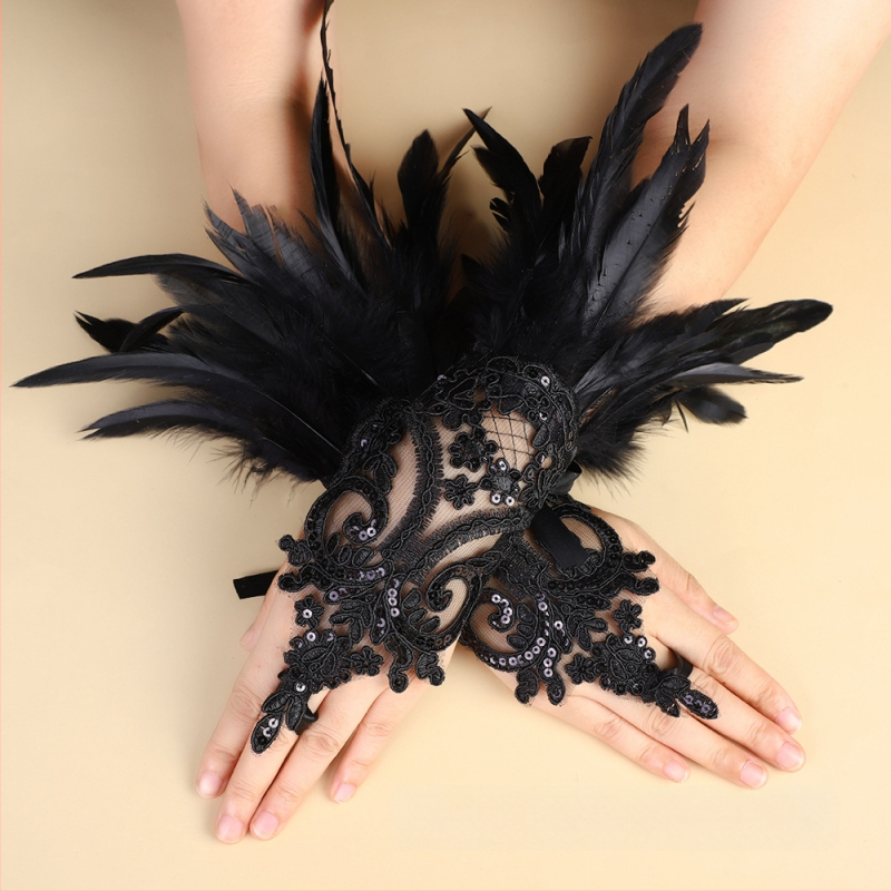 Spārnu pirkstu cimdi ar mežģīnēm dekorācijai ballītēs; sievietēm; Eiropas un Amerikas stils; materiāls: mežģīnes; preces numurs s199