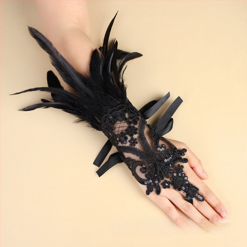 Spārnu pirkstu cimdi ar mežģīnēm dekorācijai ballītēs; sievietēm; Eiropas un Amerikas stils; materiāls: mežģīnes; preces numurs s199