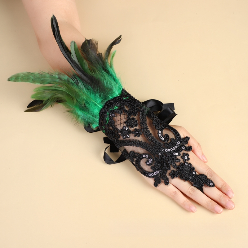 Spārnu pirkstu cimdi ar mežģīnēm dekorācijai ballītēs; sievietēm; Eiropas un Amerikas stils; materiāls: mežģīnes; preces numurs s199