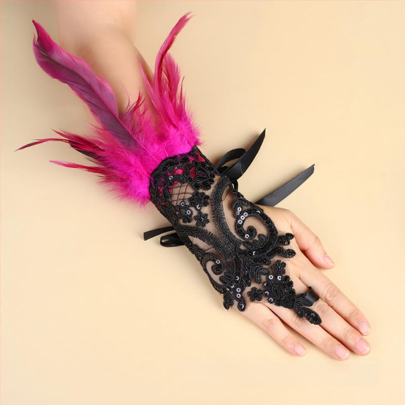 Spārnu pirkstu cimdi ar mežģīnēm dekorācijai ballītēs; sievietēm; Eiropas un Amerikas stils; materiāls: mežģīnes; preces numurs s199