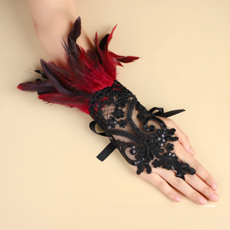 Spārnu pirkstu cimdi ar mežģīnēm dekorācijai ballītēs; sievietēm; Eiropas un Amerikas stils; materiāls: mežģīnes; preces numurs s199