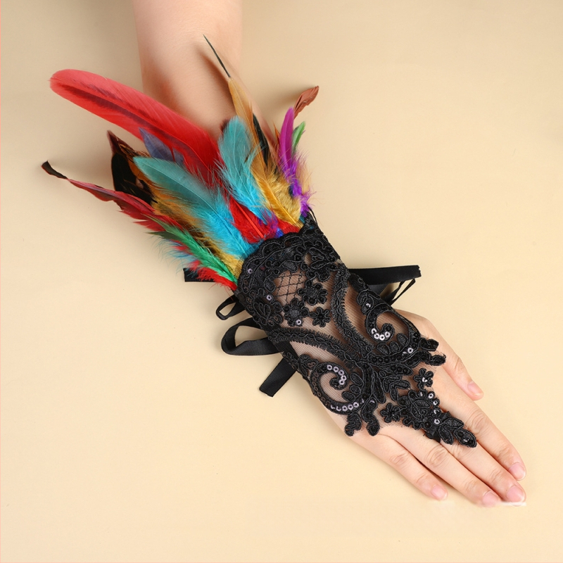 Spārnu pirkstu cimdi ar mežģīnēm dekorācijai ballītēs; sievietēm; Eiropas un Amerikas stils; materiāls: mežģīnes; preces numurs s199