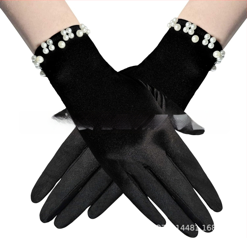 Satīna līgavas cimdi balles vakaram, īsi, ar atdalītiem pirkstiem, oriģinālais dizains, dekoratīvi, sievietēm