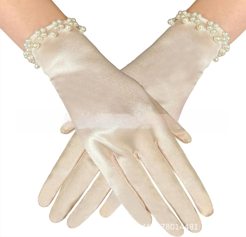 Satīna līgavas cimdi balles vakaram, īsi, ar atdalītiem pirkstiem, oriģinālais dizains, dekoratīvi, sievietēm