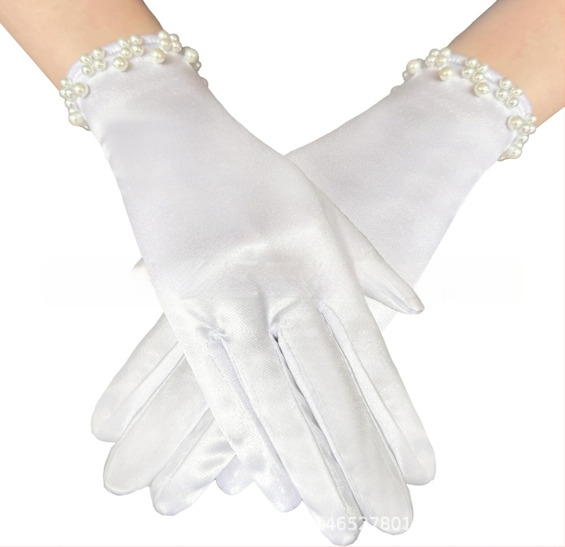 Satīna līgavas cimdi balles vakaram, īsi, ar atdalītiem pirkstiem, oriģinālais dizains, dekoratīvi, sievietēm