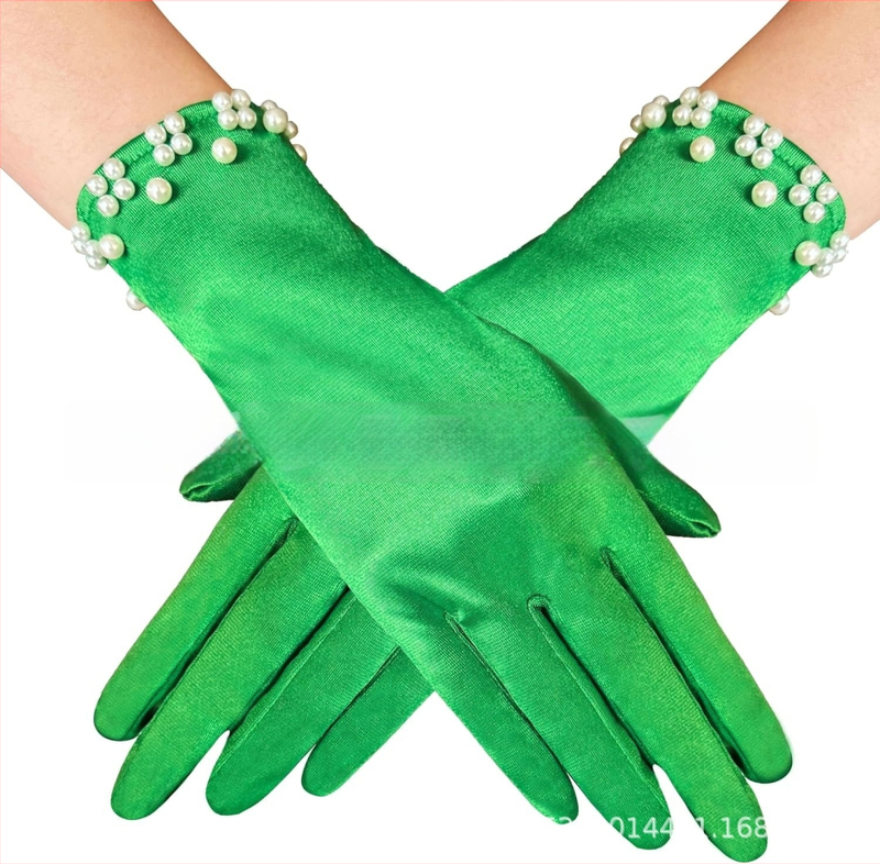 Satīna līgavas cimdi balles vakaram, īsi, ar atdalītiem pirkstiem, oriģinālais dizains, dekoratīvi, sievietēm