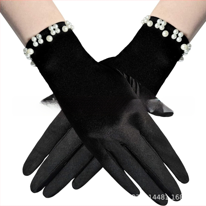 Satīna līgavas cimdi balles vakaram, īsi, ar atdalītiem pirkstiem, oriģinālais dizains, dekoratīvi, sievietēm