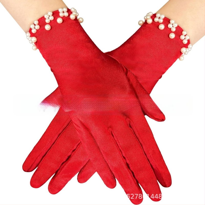 Satīna līgavas cimdi balles vakaram, īsi, ar atdalītiem pirkstiem, oriģinālais dizains, dekoratīvi, sievietēm