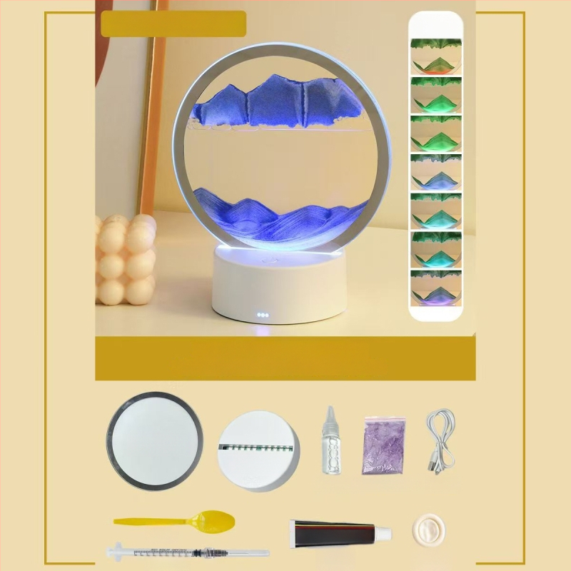 Naktinė lempa su smėlio paveikslu — DIY komplektas iš stiklo, pusiau rankinis gamybos procesas, poliruotas paviršius, abstraktus modernus dekoras svetainei