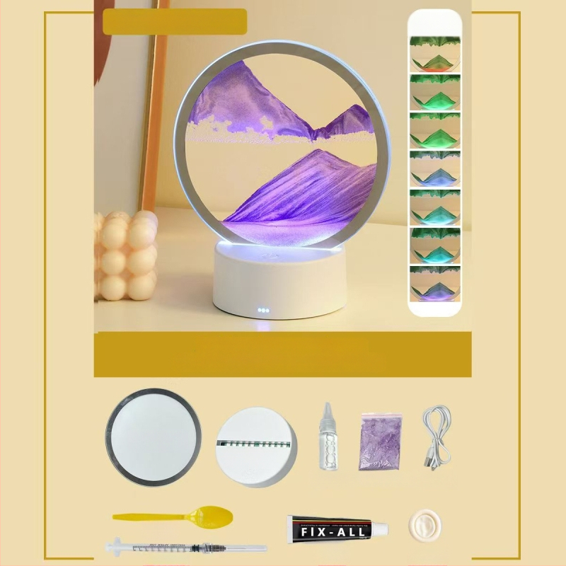 Naktinė lempa su smėlio paveikslu — DIY komplektas iš stiklo, pusiau rankinis gamybos procesas, poliruotas paviršius, abstraktus modernus dekoras svetainei