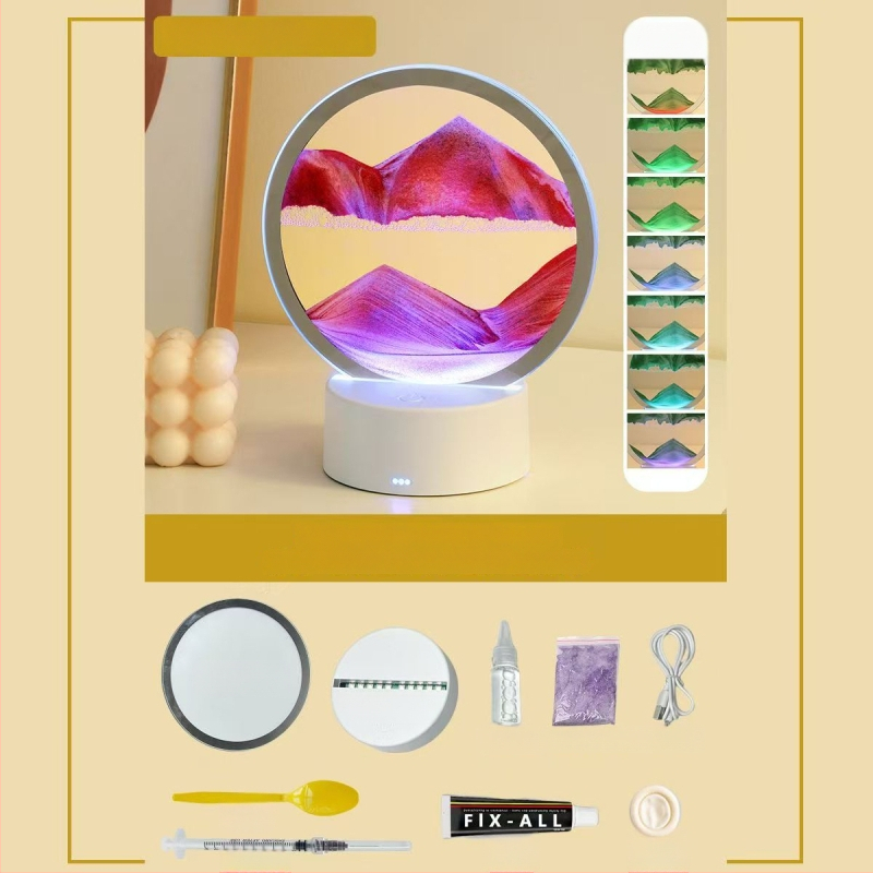 Naktinė lempa su smėlio paveikslu — DIY komplektas iš stiklo, pusiau rankinis gamybos procesas, poliruotas paviršius, abstraktus modernus dekoras svetainei