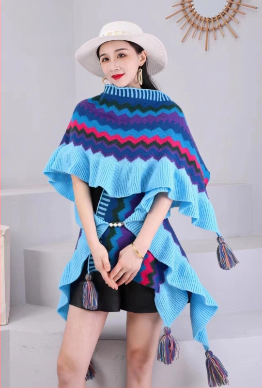 Adīts etniskā stila šalle-pelerīna, visu sezonu lietošanai, materiāls: akril/mākslīgā vilna
