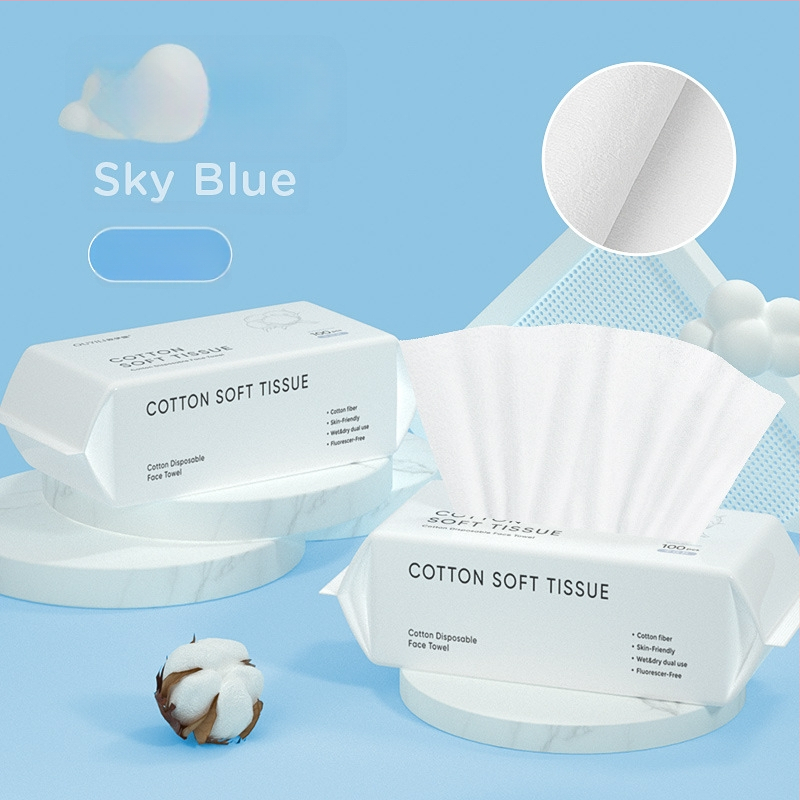 Лицева кърпа от чист памук, еднократна, многослойна за почистване на лице (чист памук; 100 бр; за почистване на лице)