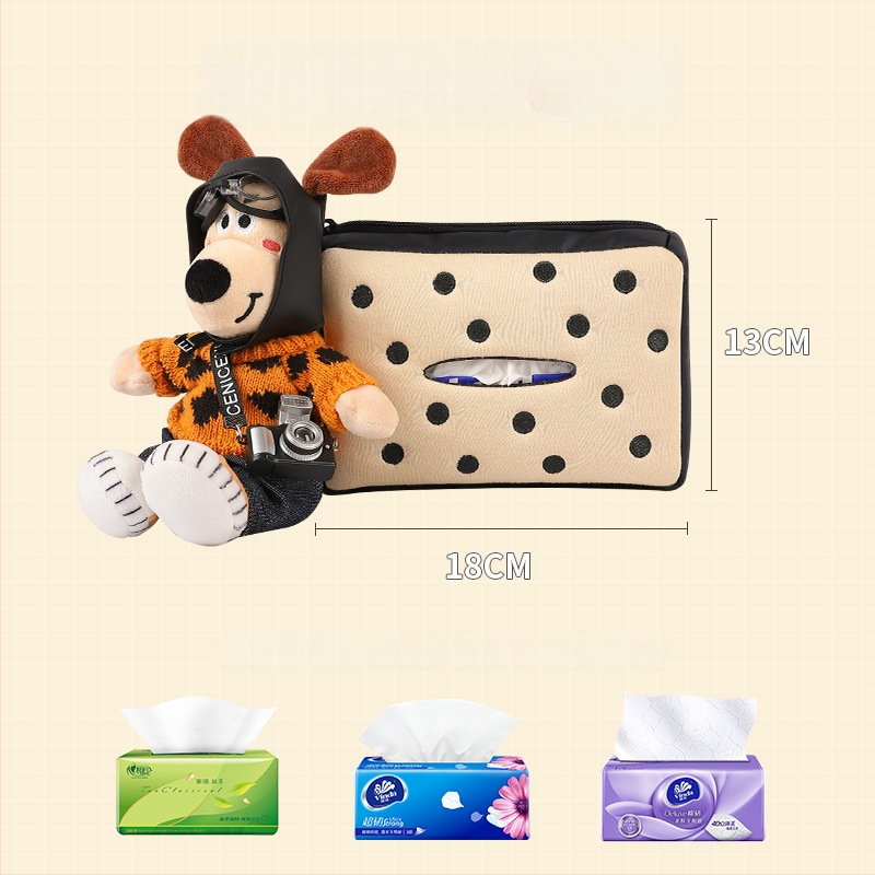 Автомобилна кутия за салфетки с плюшено кученце - закачваща се за облегалката, персонализиране налично; материал: плюш; приложение: вътре в автомобила; живот на продукта: 3–5 години; марка: Abu and Cotton