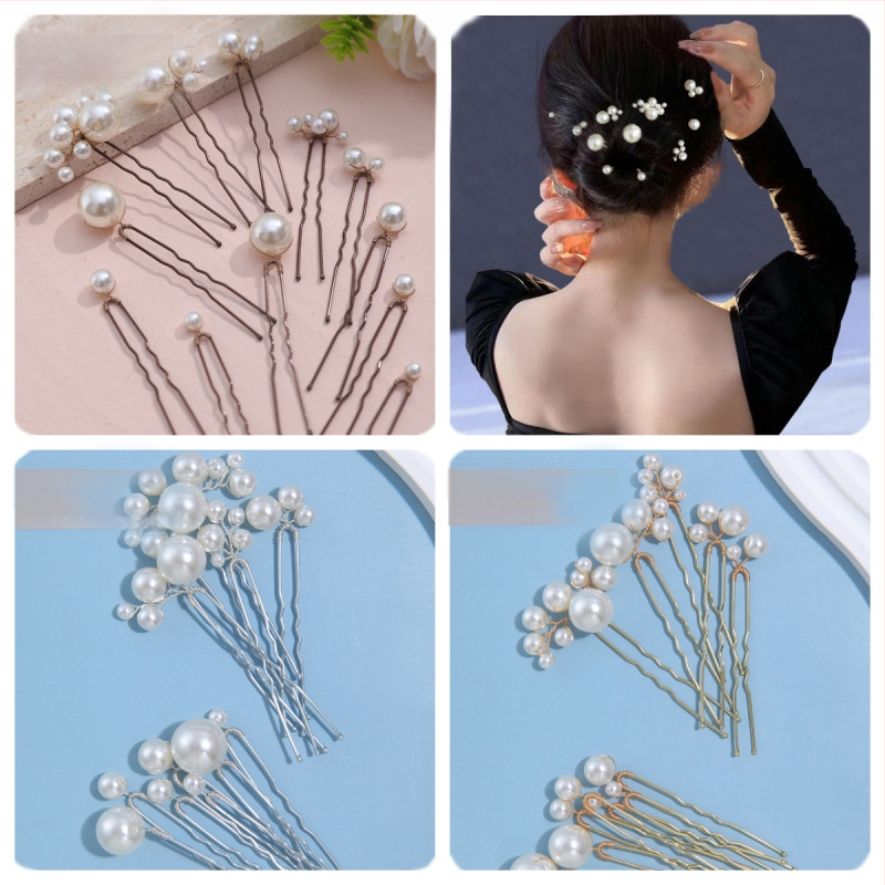 Clipsuri pentru păr cu perle, formă U, set de 12 buc., pentru coafuri zilnice cu împletituri, accesorii de păr la modă; Material: Perle; Formă: U; Stil: Modă; Ambalare: Ambalate individual