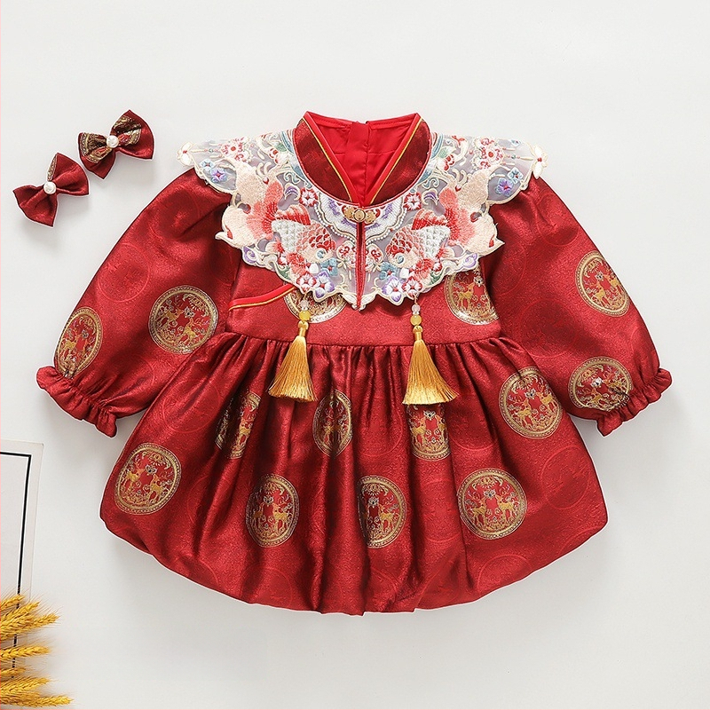 Gyermekeknek szóló kínai stílusú Tang ruhácska első születésnapra — koi minta, fleece bélés, regenerált cellulóz anyagú szövet, 2025 ősz kiadás, 1–3 éves korosztálynak