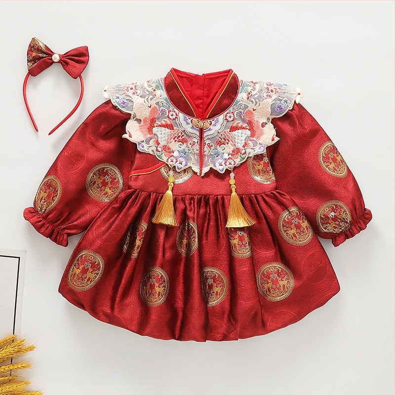 Gyermekeknek szóló kínai stílusú Tang ruhácska első születésnapra — koi minta, fleece bélés, regenerált cellulóz anyagú szövet, 2025 ősz kiadás, 1–3 éves korosztálynak