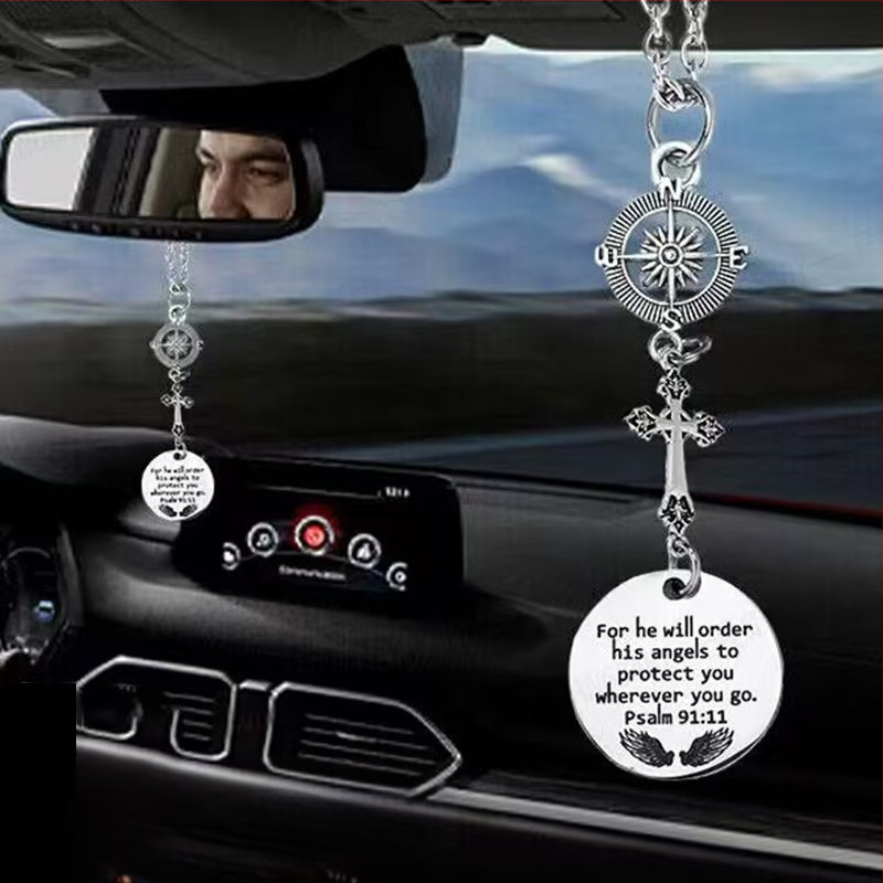 Ангелска украса за задното огледало на колата — сплав, електроплакиране, марка Dingsong, модел: кръст/корона/римски цифри, стил: персонален тренд