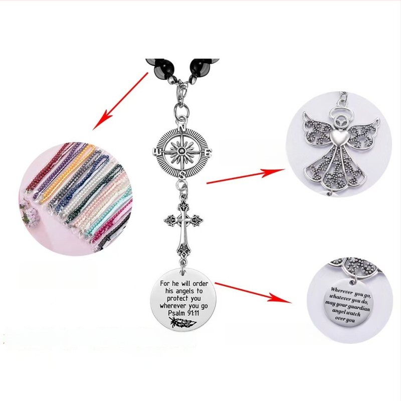 Ангелска украса за задното огледало на колата — сплав, електроплакиране, марка Dingsong, модел: кръст/корона/римски цифри, стил: персонален тренд