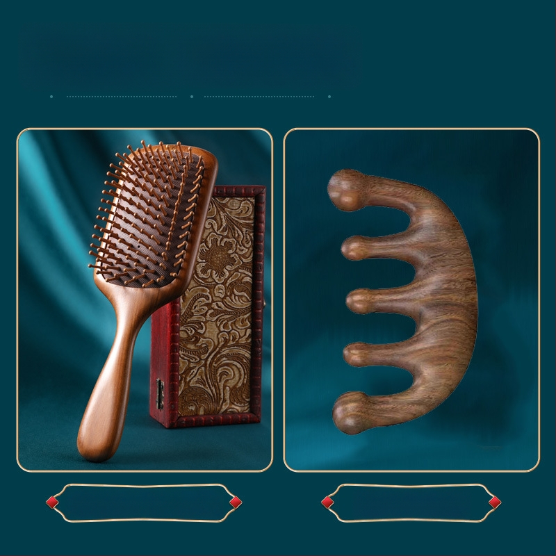 Гребен от сандалово дърво с въздушна подложка за масаж на меридианите, гравирано лого, подаръчна кутия