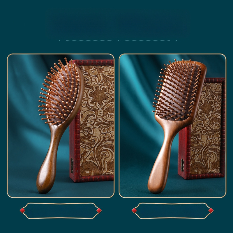 Гребен от сандалово дърво с въздушна подложка за масаж на меридианите, гравирано лого, подаръчна кутия
