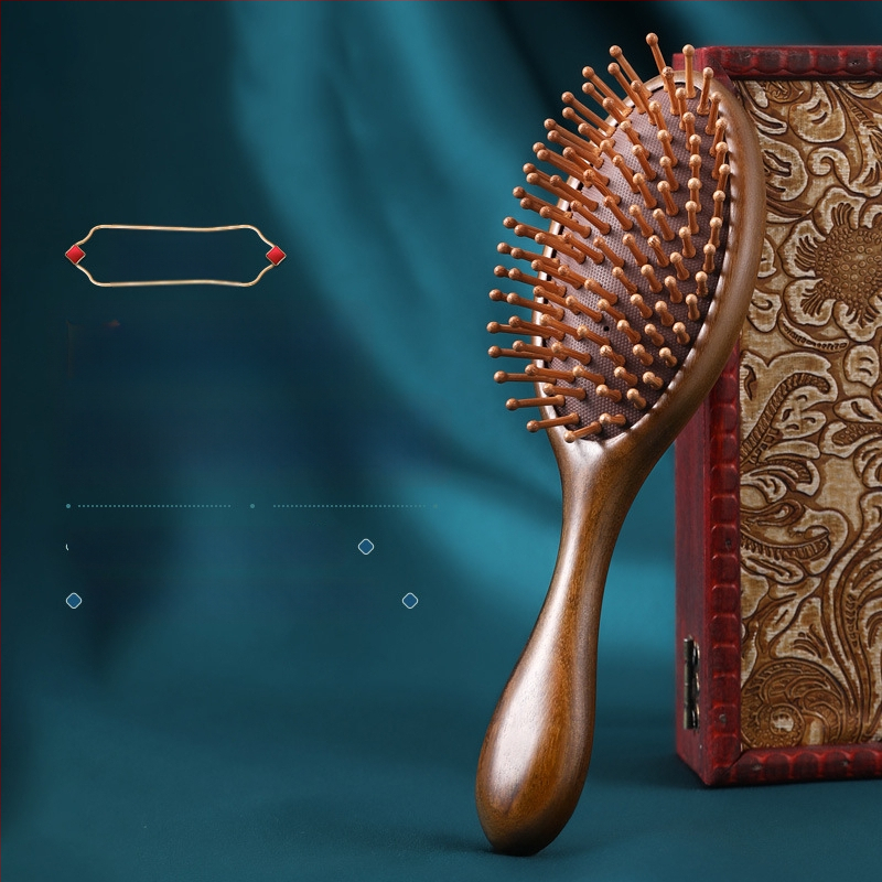 Гребен от сандалово дърво с въздушна подложка за масаж на меридианите, гравирано лого, подаръчна кутия