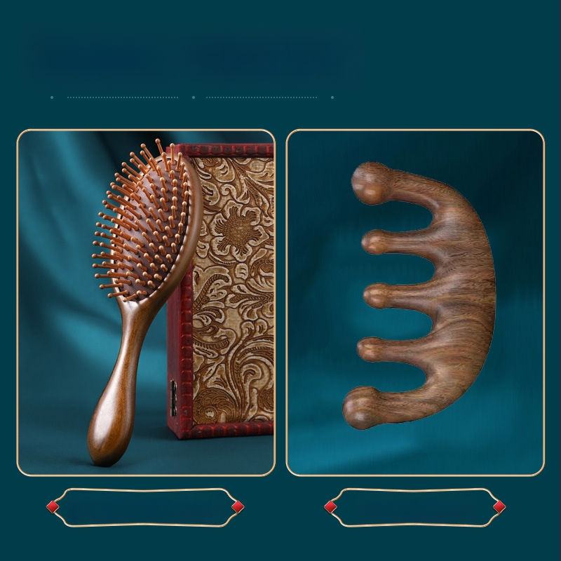 Гребен от сандалово дърво с въздушна подложка за масаж на меридианите, гравирано лого, подаръчна кутия