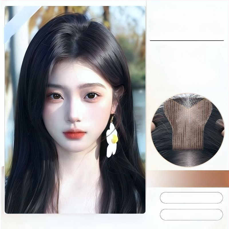 Fragment de perucă pentru frunte, fără margine, respirabil, țesut mecanic și manual, păr drept, model P618, poate fi vopsit și tratat cu perm