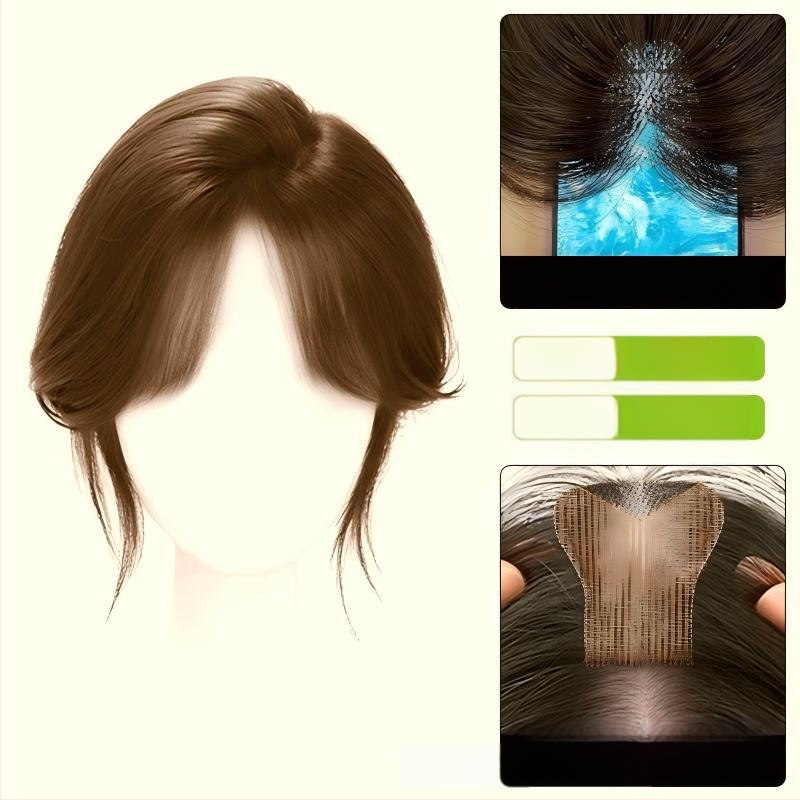 Fragment de perucă pentru frunte, fără margine, respirabil, țesut mecanic și manual, păr drept, model P618, poate fi vopsit și tratat cu perm