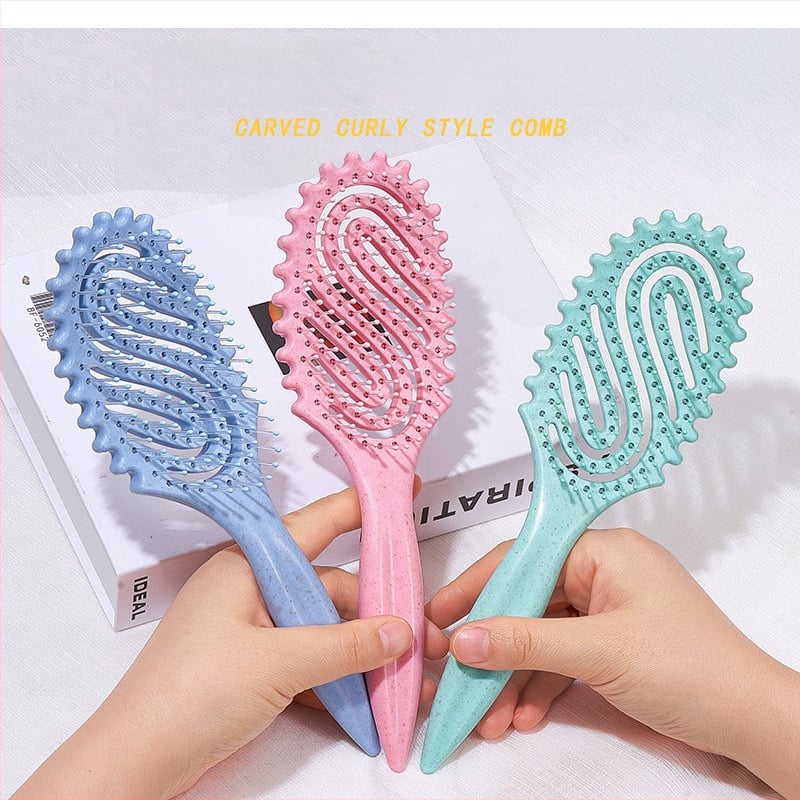 Стайлинг гребен с кух S-образен дизайн; материал: пшенична слама + найлон; функции: масаж, изглаждане, къдрене