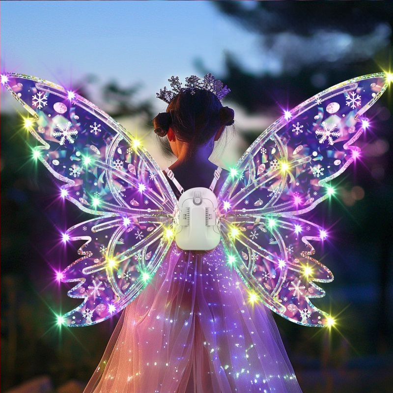 LED gaismas tauriņa spārni uz muguras – bērnu aksesuārs ar dinamiskiem gaismas efektiem, plastmasas materiāls, piemērots no 14 gadiem
