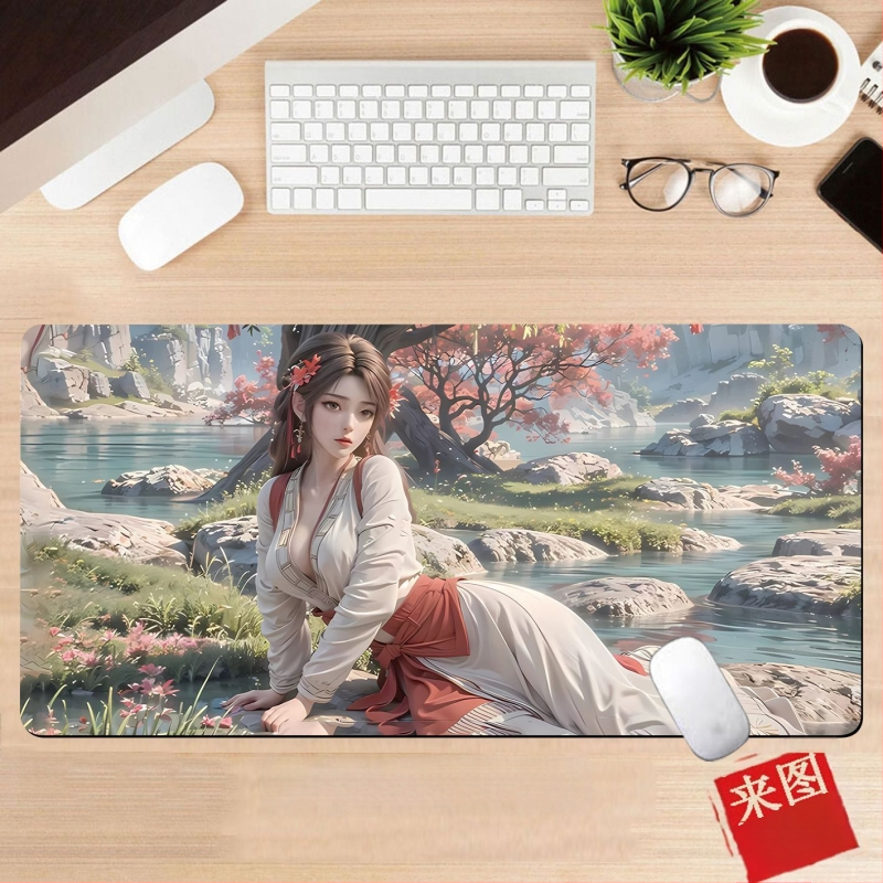 Подложка за бюро, гумена, едностранна, дизайн с аниме момиче, национален стил