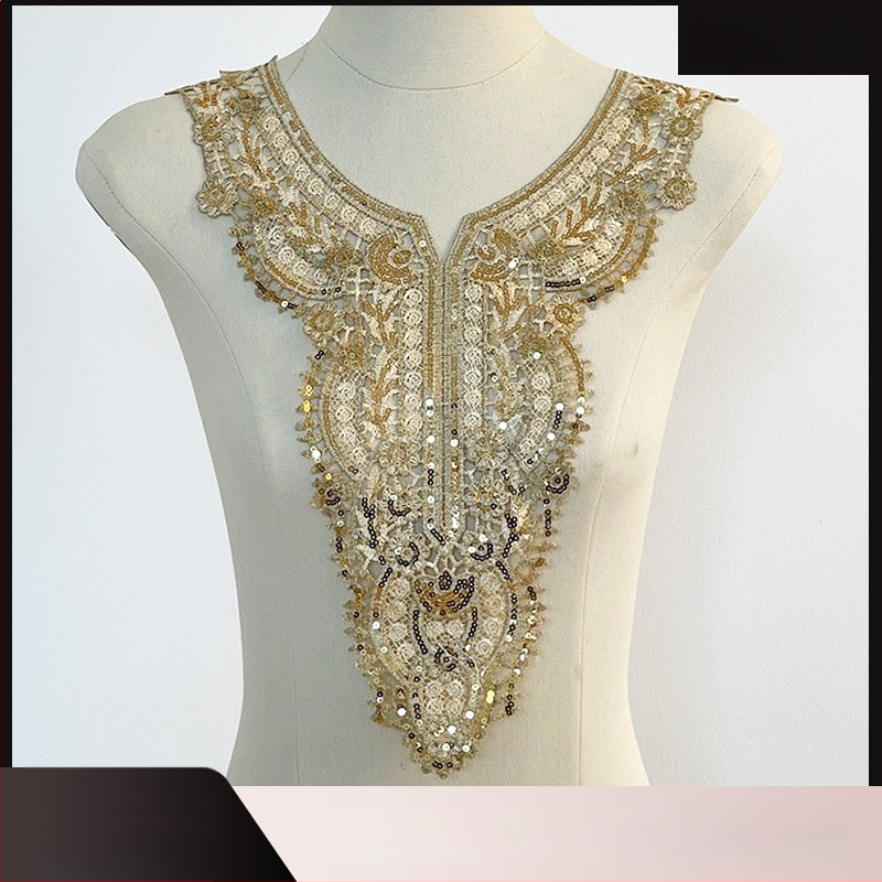 Sequins daugių spalvų kaklo žiedas su vandens tirpstančia nėrinių – Medžiaga: poliesteris; Vandens tirpstanti nėrinių; Tinka apatiniams, pižamoms, moterų drabužiams, galvos aksesuarams, namų tekstilei