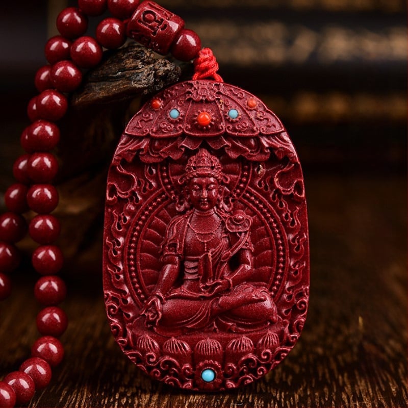 Colier cu pandantiv Buddha Amitabha din cinnabar, pentru Anul Tigru, stil medieval, lansare primăvară 2024