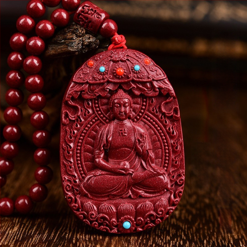 Colier cu pandantiv Buddha Amitabha din cinnabar, pentru Anul Tigru, stil medieval, lansare primăvară 2024