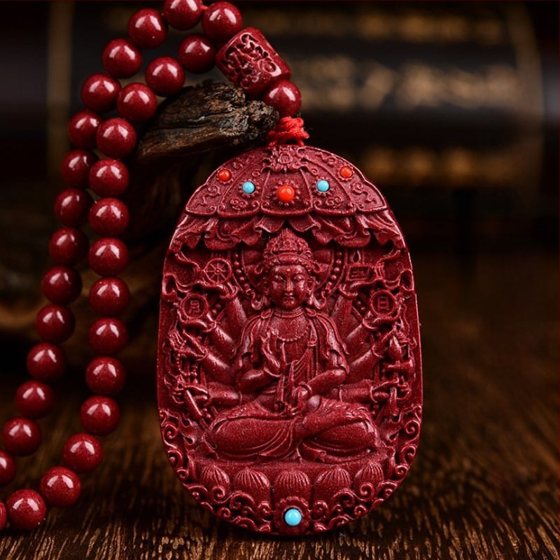 Colier cu pandantiv Buddha Amitabha din cinnabar, pentru Anul Tigru, stil medieval, lansare primăvară 2024