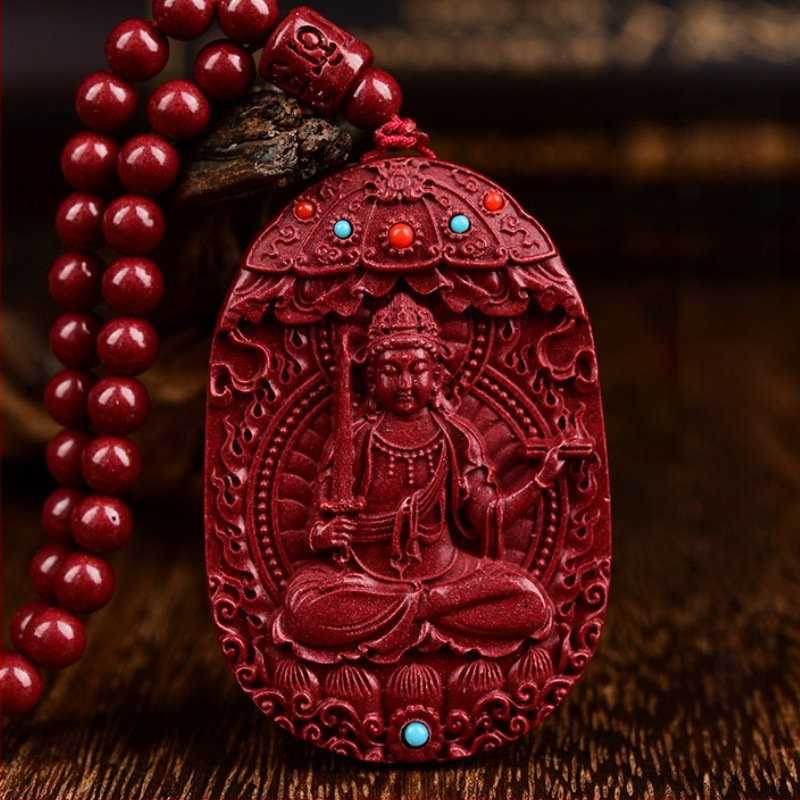 Colier cu pandantiv Buddha Amitabha din cinnabar, pentru Anul Tigru, stil medieval, lansare primăvară 2024