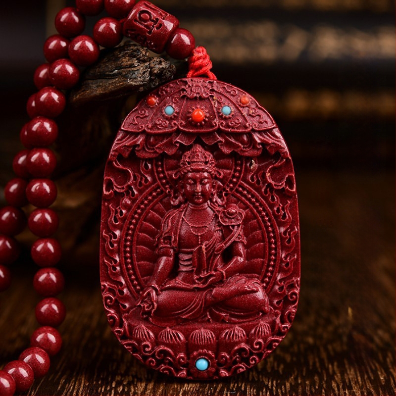 Colier cu pandantiv Buddha Amitabha din cinnabar, pentru Anul Tigru, stil medieval, lansare primăvară 2024